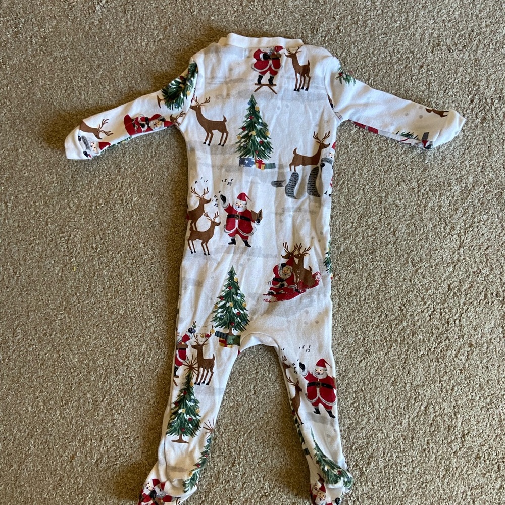 Pottery Barn Kids Christmas footie pajamas, 3-6 months, good condition